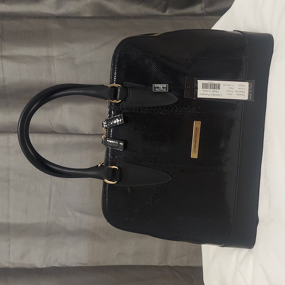 CRISTIANO POMPEO NWT Snakeskin Leather Italian Black Satchel